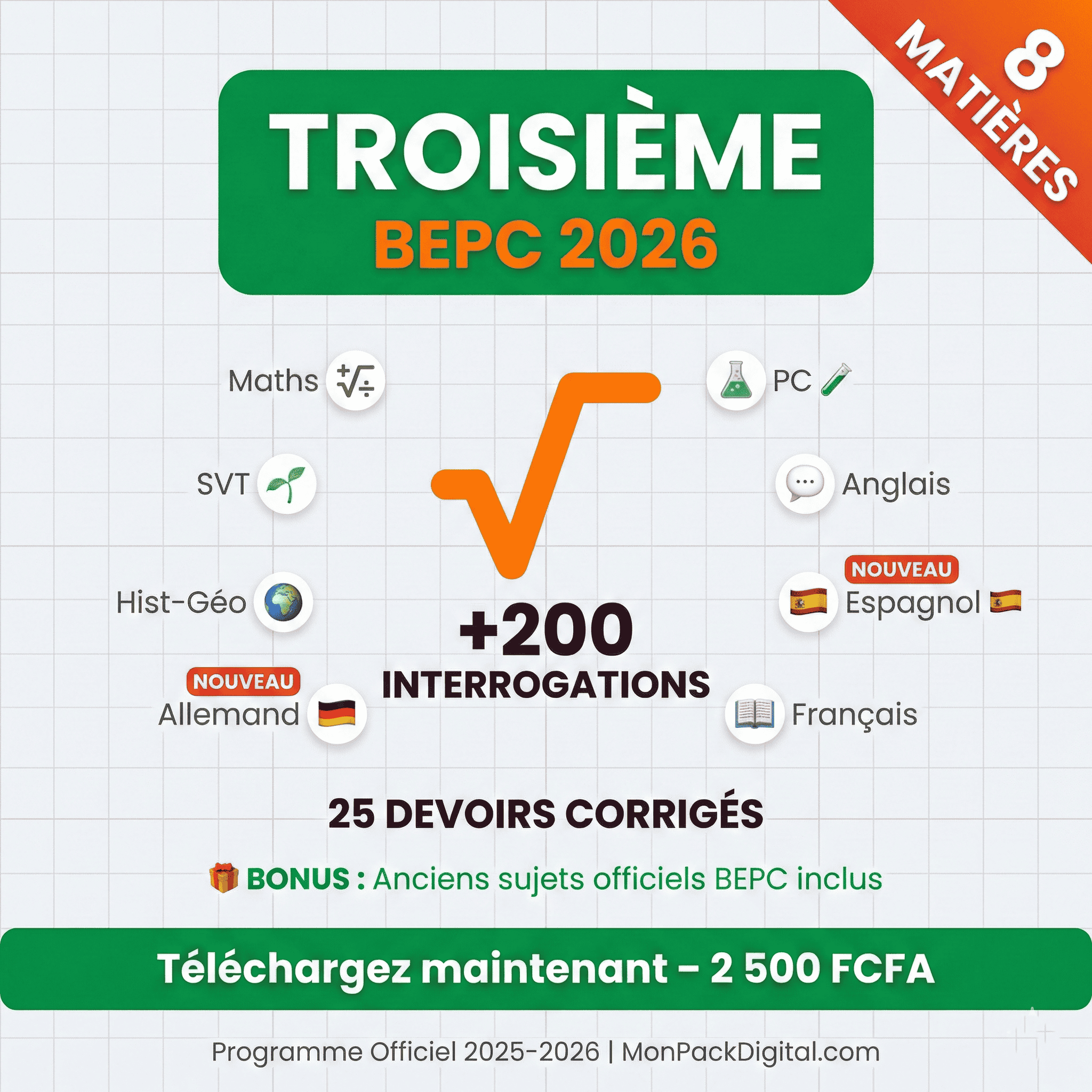 Pack 3ème BEPC 2026 - Éd. Améliorée